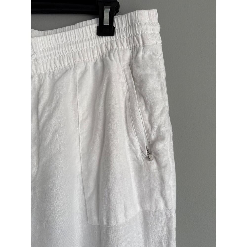 Athleta 100% Linen Wide Leg Pants Women Size 14 White Coastal Resort Drawstring - Picture 4 of 8